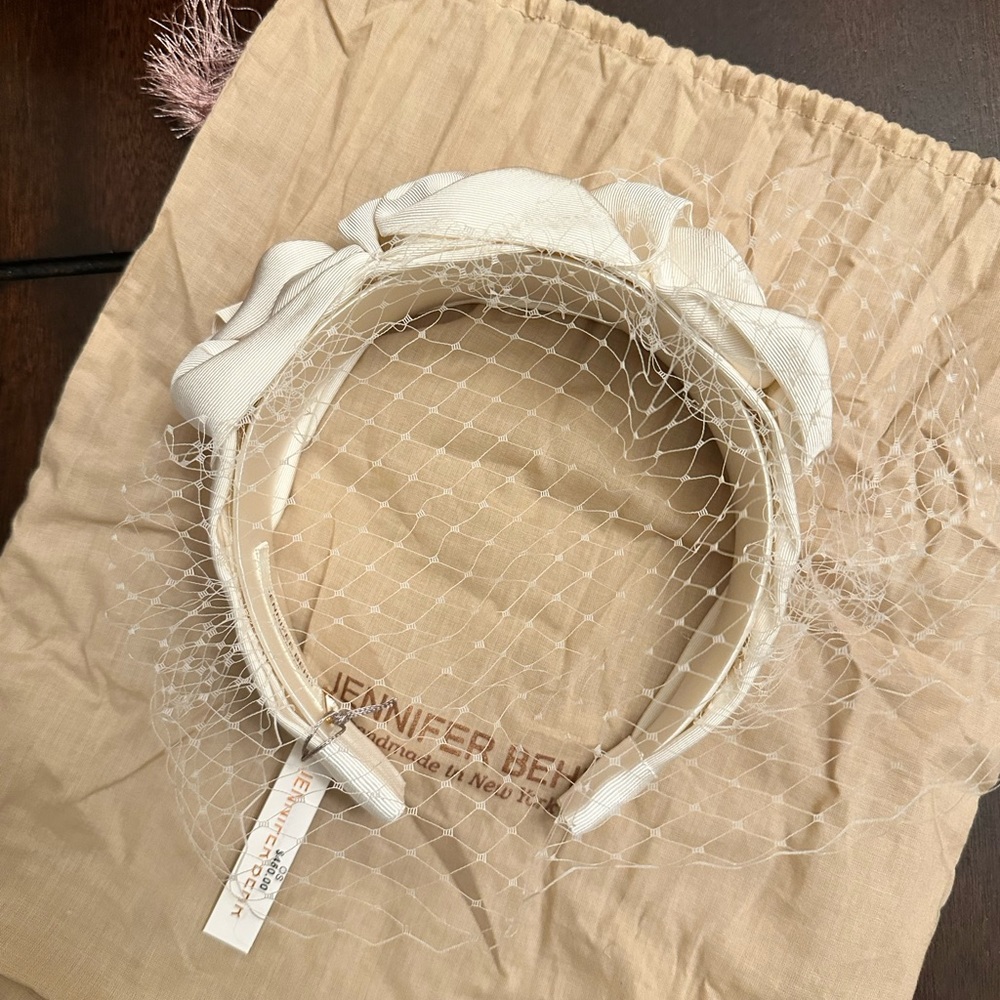 Jennifer Behr triple rosette headband with veil